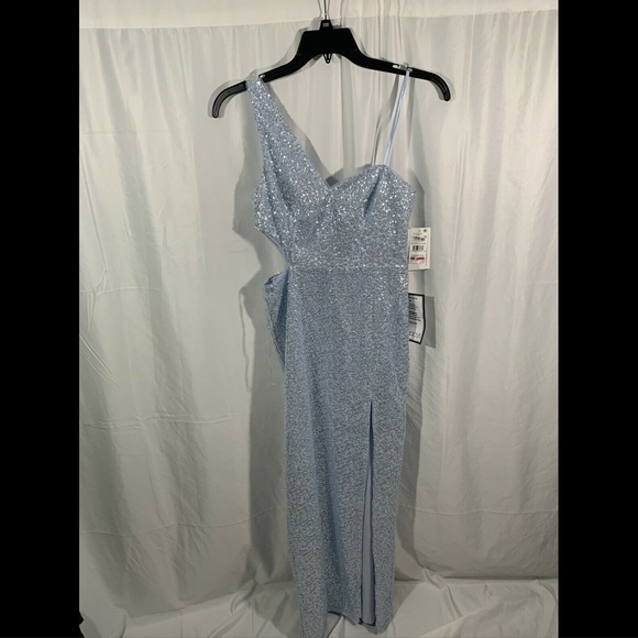 NWT $265 Aidan by Aidan Mattox One-Shoulder Sequin‎ Gown Mist [ SZ 8 ] #E923 - Picture 3 of 12